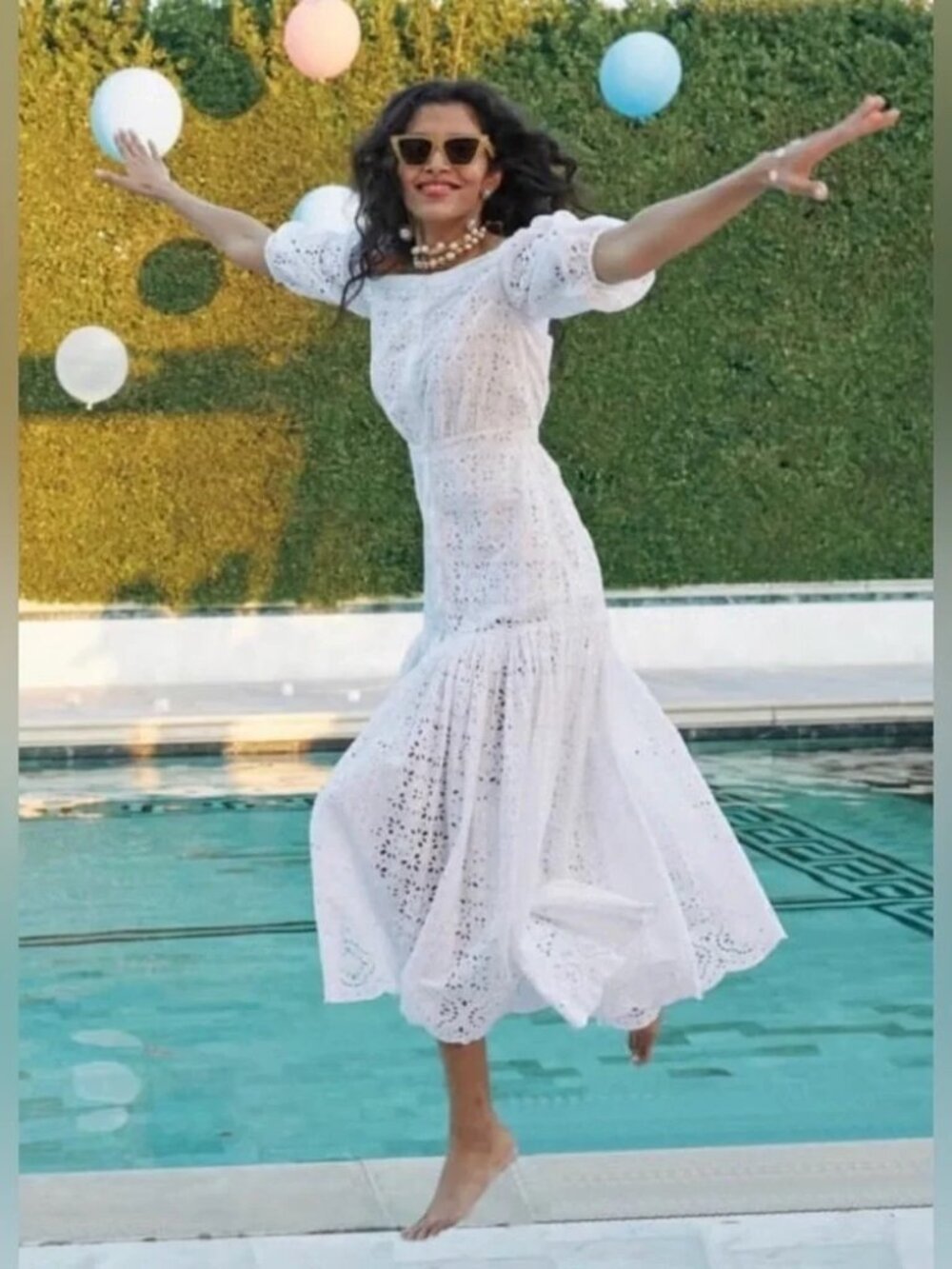Veronica Beard Cali White eyelet off the shoulder midi Dress in White Sz 20